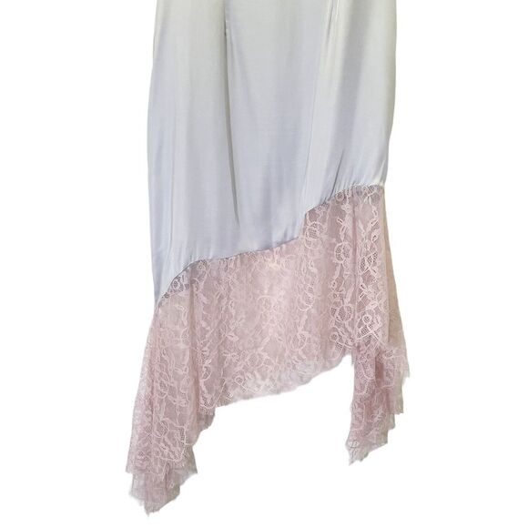NWT Anthropologie Lace-Trimmed Asymmetrical Midi Slip Dress Gray Pink Size 8 NEW - Picture 11 of 16